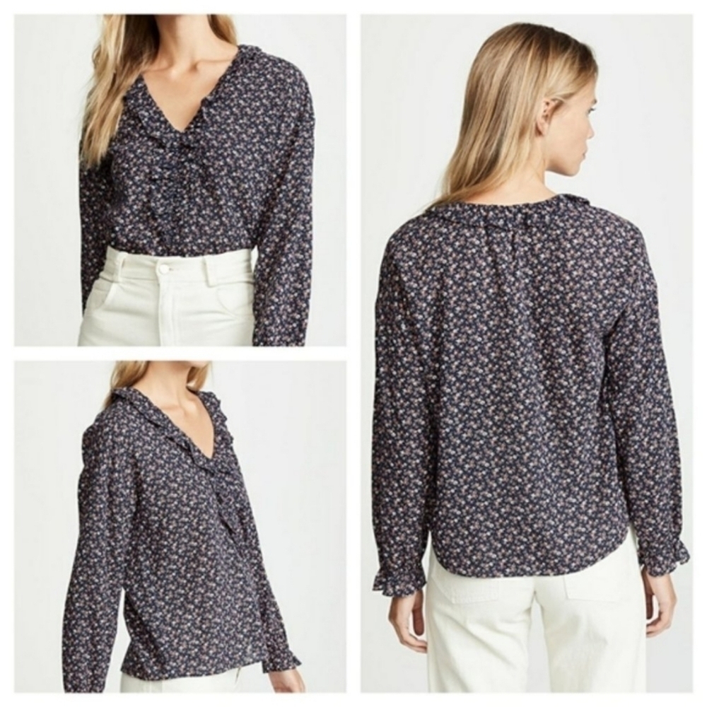 Rebecca Taylor La Vie Nadia Fleur Cotton Ditsy Floral Blouse Top
